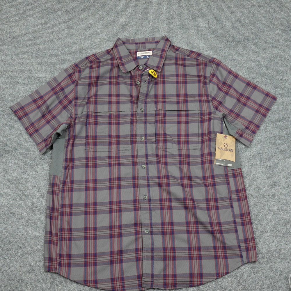 Magellan Outdoors Shirt Mens Large Grey Plaid Backpacker Vented Fishing Hiking